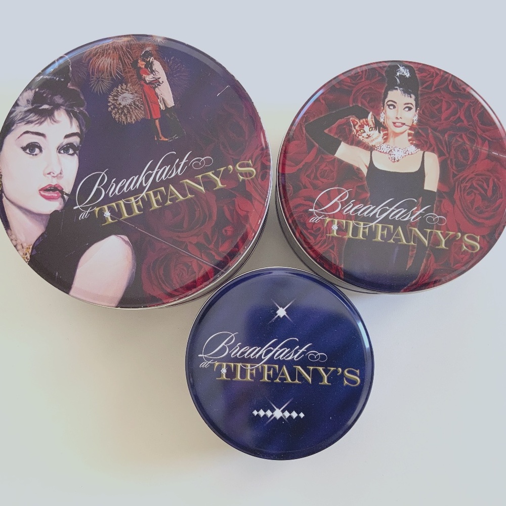 AUDREY HEPBURN BREAKFAST AT TIFFANY’S 3 TIN ROUND CANISTER SET